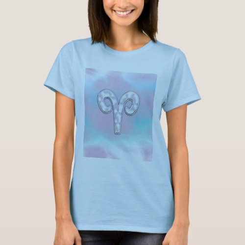 Modern Mother of Pearl Style Aries Zodiac Symbol T_Shirt