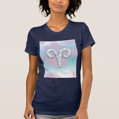 Modern Mother of Pearl Style Aries Zodiac Symbol T_Shirt