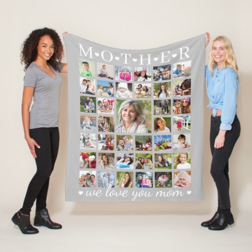 Modern MOTHER Photo Collage Hearts Your Text Fleece Blanket