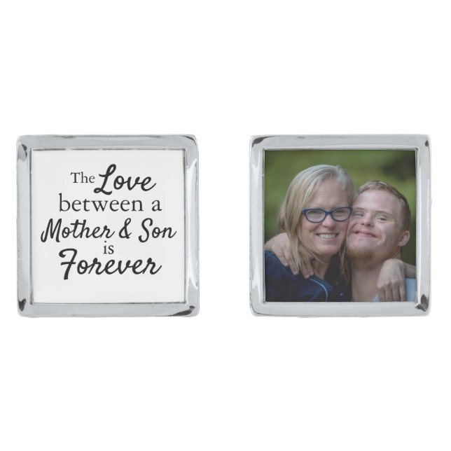 Modern Mother Son Forever Memorial Photo Wedding Cufflinks (Front)