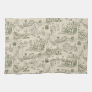 Modern Motherhood Toile de Jouy in Sage Green Kitchen Towel