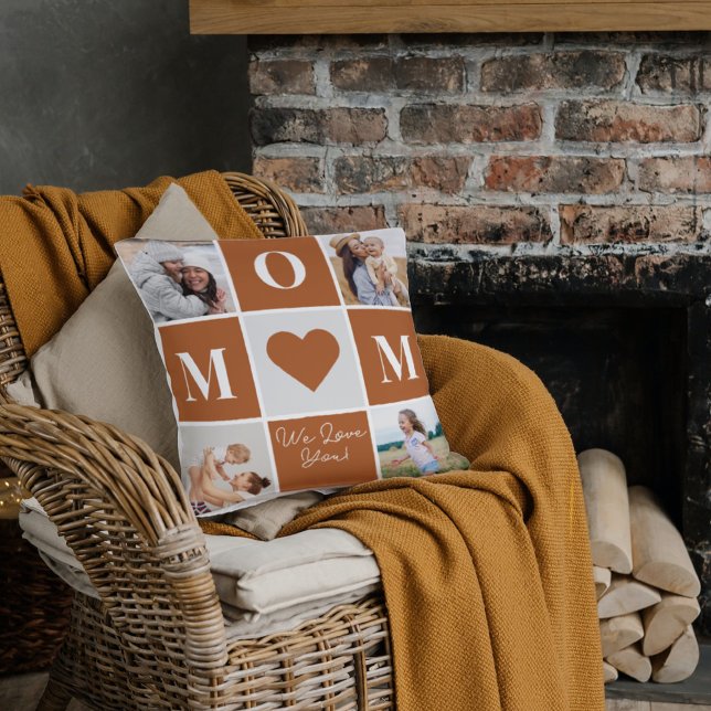 Modern Mother's Day Love Four Family Photo Collage Throw Pillow (Creator Uploaded)
