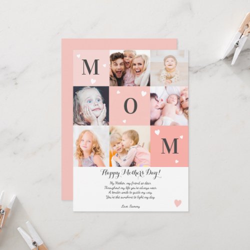 Modern mothers day mom 6 photos collage pink coral card