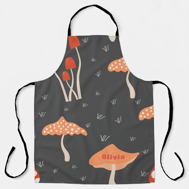 Modern Mother's Day Orange Mushroom Apron  (Front)