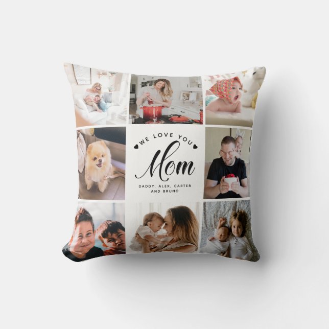 Modern Mothers Day Personalized Photo Collage Throw Pillow (Front)