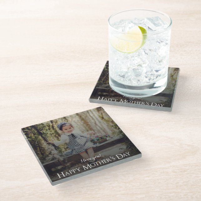 Modern Mother's Day Photo Glass Coaster (Angled)