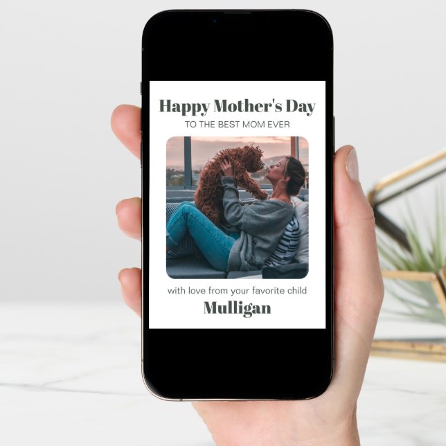 Modern Mothers Day Simple Pet Custom Photo Card (Front Digital)
