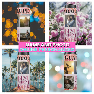 Modern Mother's Photo Collage Best Mom Ever Floral Thermal Tumbler