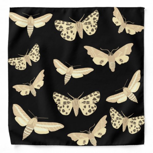 Modern Moths Pattern Neutral Cream Black Bandana