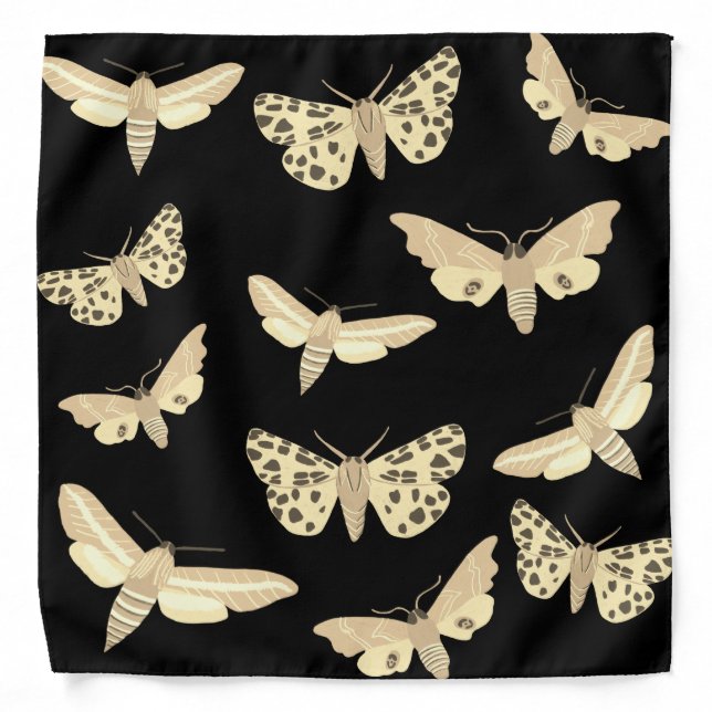 Modern Moths Pattern Neutral Cream Black Bandana (Front)