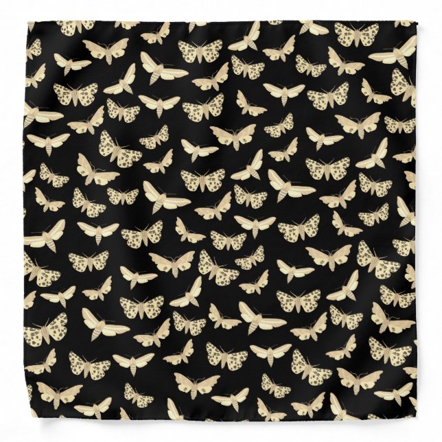Modern Moths Pattern Neutral Cream Black  Bandana (Front)