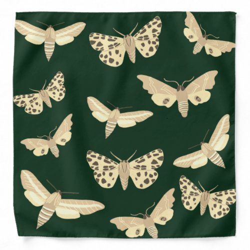 Modern Moths Pattern Neutral Cream Green Bandana