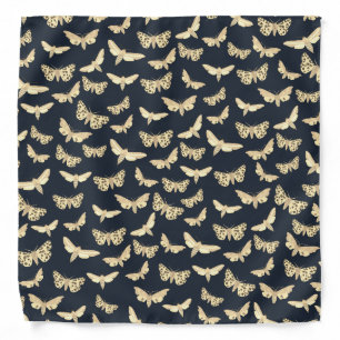 Modern Moths Pattern Neutral Cream Navy Bandana