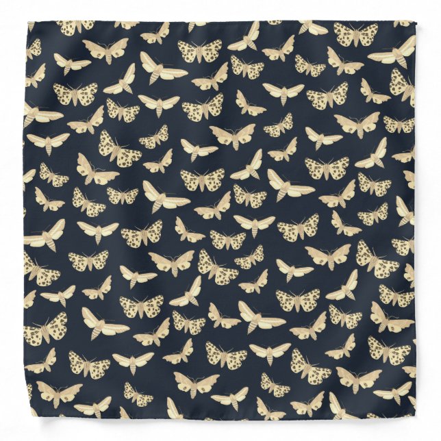 Modern Moths Pattern Neutral Cream Navy Bandana (Front)