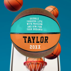Modern Motivation Turquoise Orange Name Typography Basketball