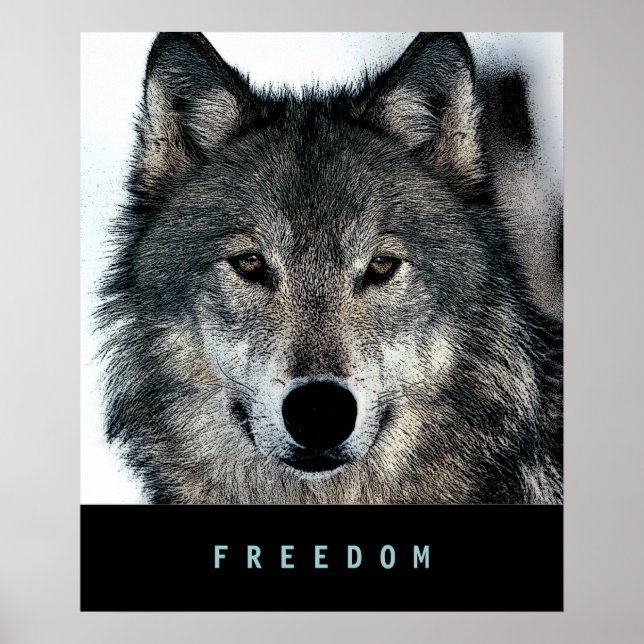 Modern Motivational Freedom Wolf Poster Print (Front)