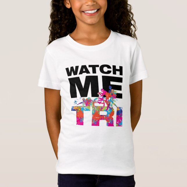 Modern Motivational Pink Triathlon Girl Sport  T-Shirt (Front)