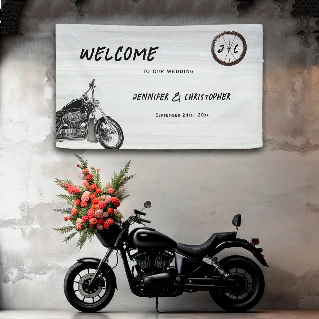 Modern Motorcycle Adventure Biker Wedding Welcome  Banner (Creator Uploaded)