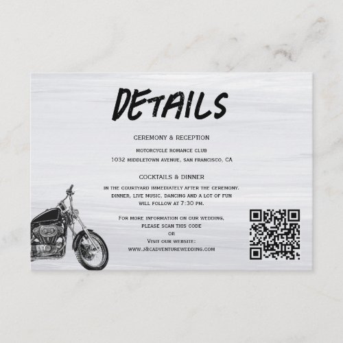 Modern Motorcycle Biker QR code Wedding Details Enclosure Card