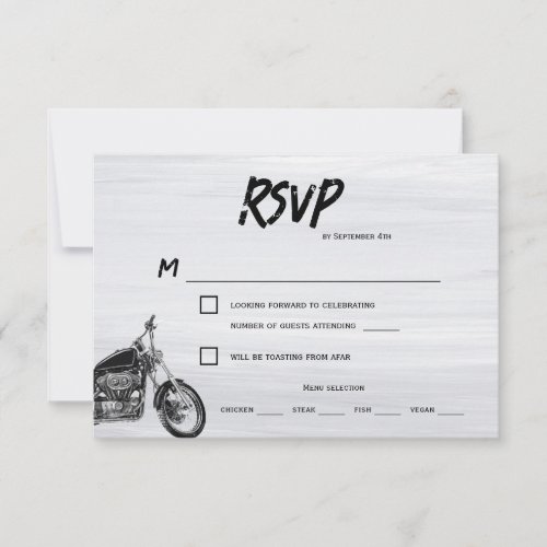 Modern Motorcycle Biker Themed Wedding RSVP Card