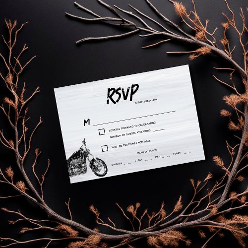 Modern Motorcycle Biker Themed Wedding RSVP Card