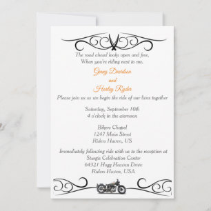 Modern Motorcycle Black & White Wedding Invitation