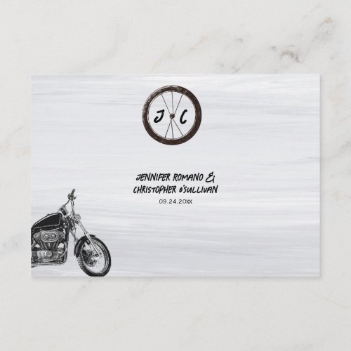 Modern Motorcycle Monogram QR code Wedding Details Enclosure Card