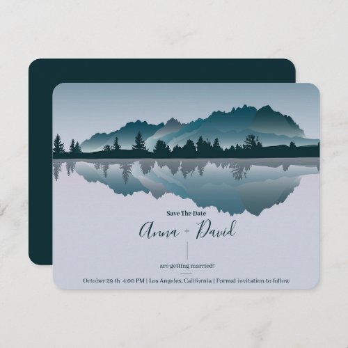 Modern Mountain Forest Scenery Save The Date Card