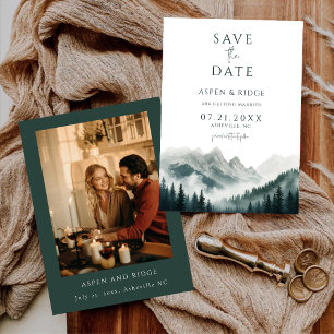 Modern Mountain Greenery Save the Date Photo Invitation