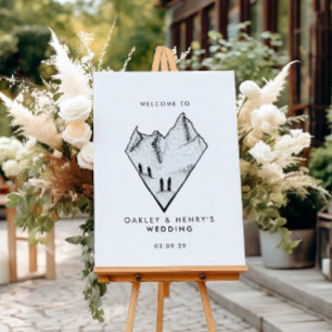 Modern Mountain Heart Sketch Wedding Welcome Sign