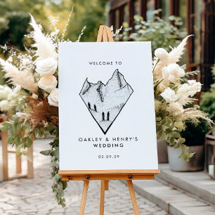 Modern Mountain Heart Sketch Wedding Welcome Sign