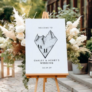 Modern Mountain Heart Sketch Wedding Welcome Sign