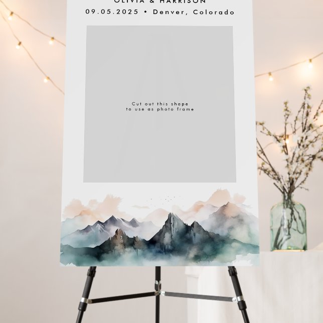 Modern Mountain Landscape Wedding Photo Frame Foam Board (In Situ (Stand))