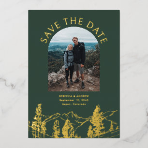 Modern Mountain Outdoors Wedding Save The Date Foil Invitation