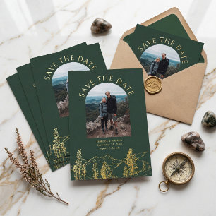 Modern Mountain Outdoors Wedding Save The Date Foil Invitation