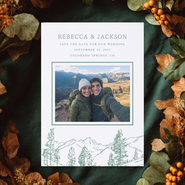 Modern Mountain Outdoors Wedding Save The Date Letterpress Photo Cards (Creator Uploaded)