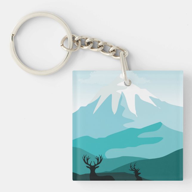 Modern mountain painting keychain (Front)