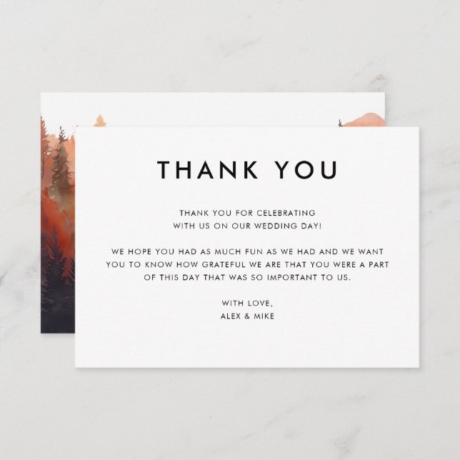 Modern Mountain Wedding Fall Custom Message Thank You Card (Front/Back)