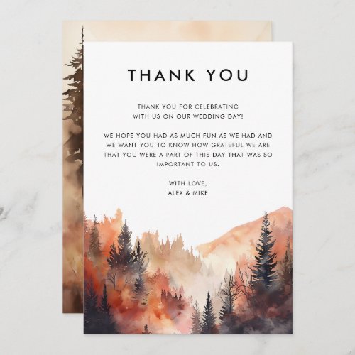 Modern Mountain Wedding Fall Custom Message Thank You Card