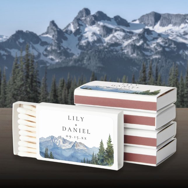 Modern Mountain Wildflower Wedding Matchboxes (Modern Mountain Wildflower Wedding Matchboxes)