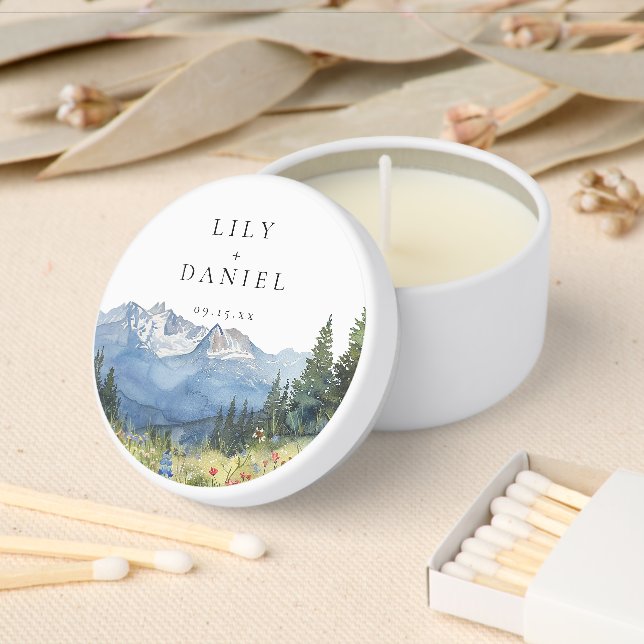 Modern Mountain Wildflower Wedding Mini Candle Favors (Insitu)