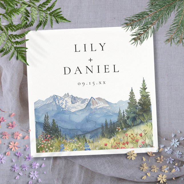 Modern Mountain Wildflower Wedding Napkins (Modern Mountain Wildflower Wedding Napkins)