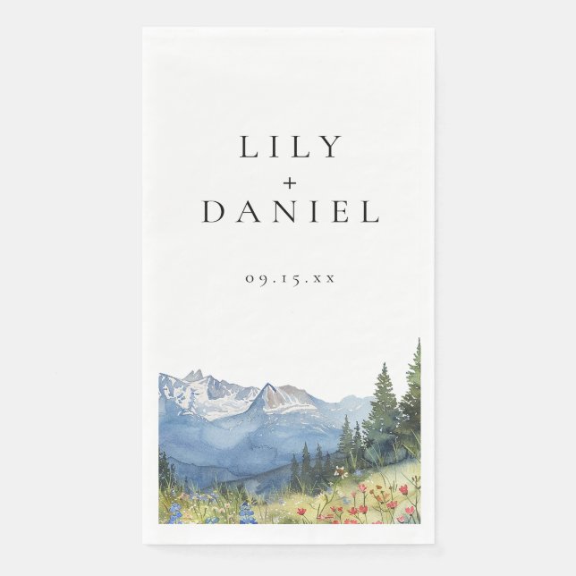 Modern Mountain Wildflower Wedding Paper Guest Towels (Front)