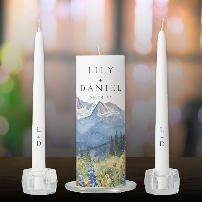 Modern Mountain Wildflower Wedding Unity Candle Set (Modern Mountain Wildflower Wedding Unity Candle Set)