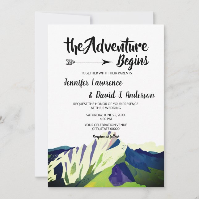 Modern Mountain Woodland Forest Wedding Invitation (Front)