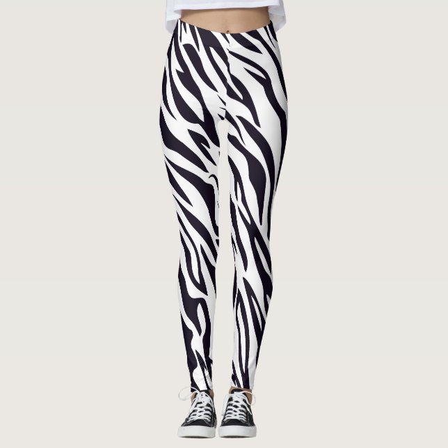 Modern Mountain Zebra Print Pattern Leggings (Front)