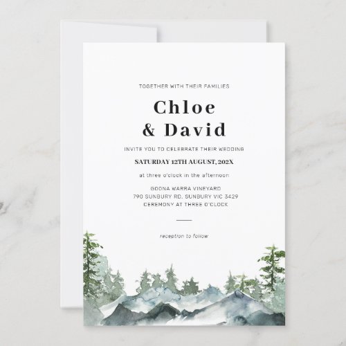 Modern Mountains Pine Trees Minimalist Wedding Invitation