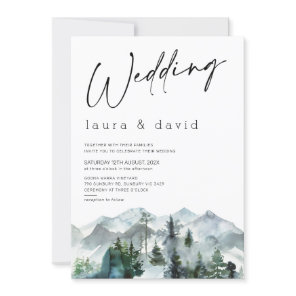 Modern Mountains Wilderness Minimalist Wedding Inv Invitation