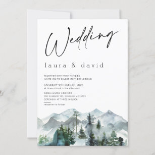 Modern Mountains Wilderness Minimalist Wedding Inv Invitation
