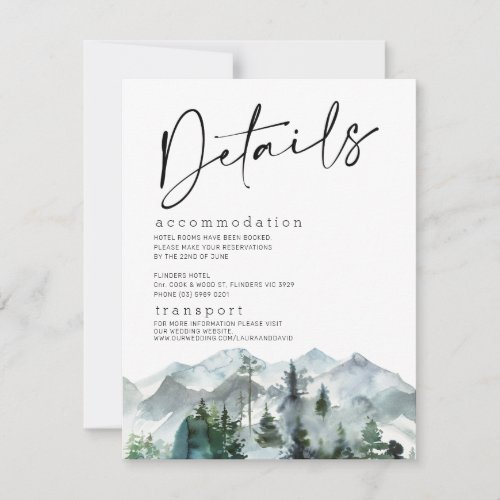 Modern Mountains Wilderness Wedding Details Card